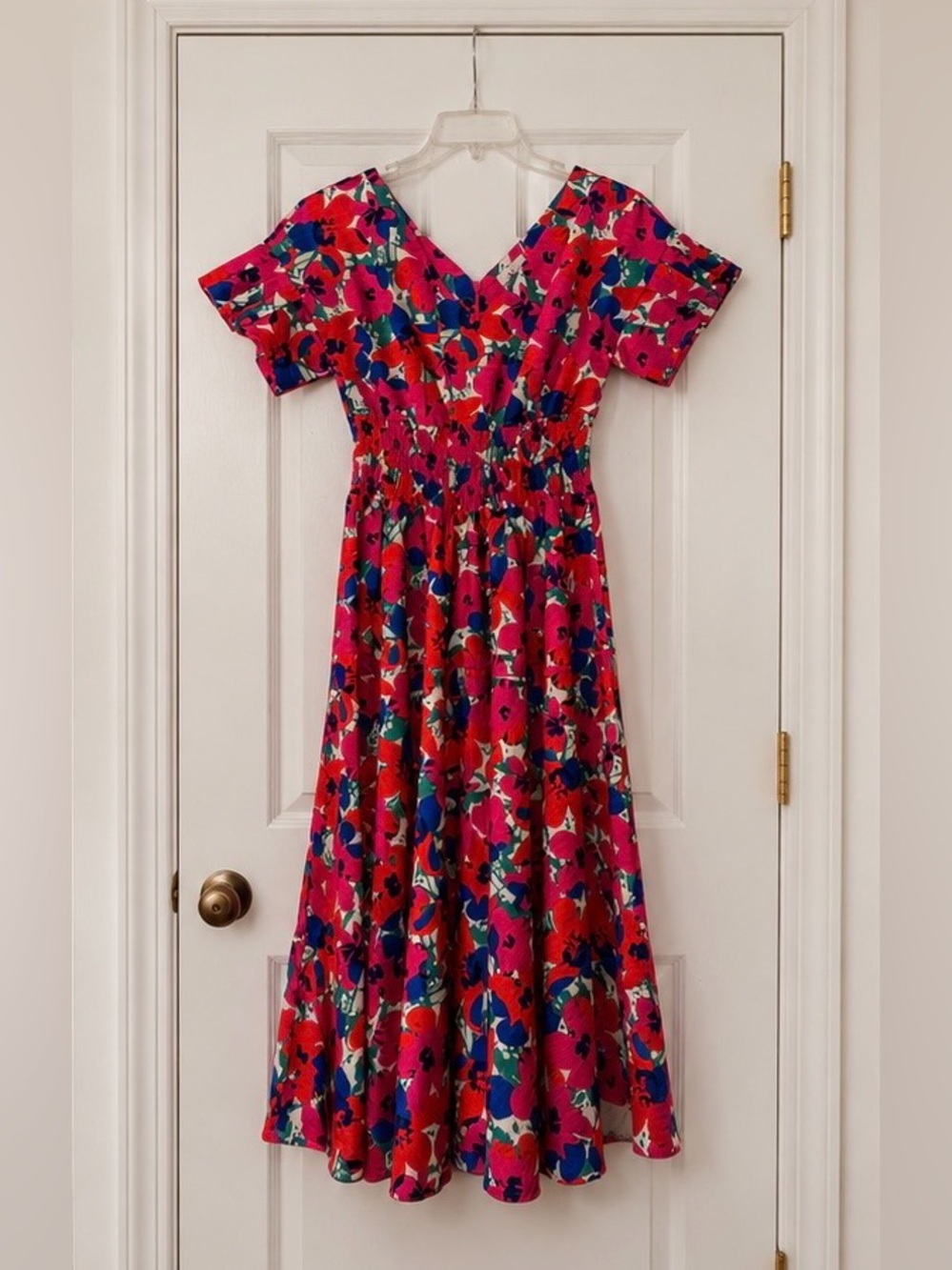 NWOT Lili Sidonio Molly Bracken Retro Smocked Fushia Floral Print Dress Size S - Picture 9 of 13